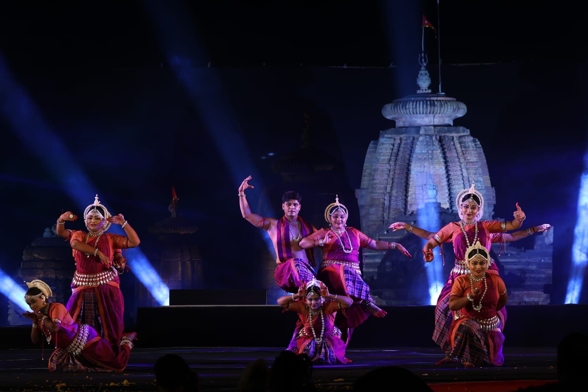 Mixed ensemble Odissi performance with male and female dancers